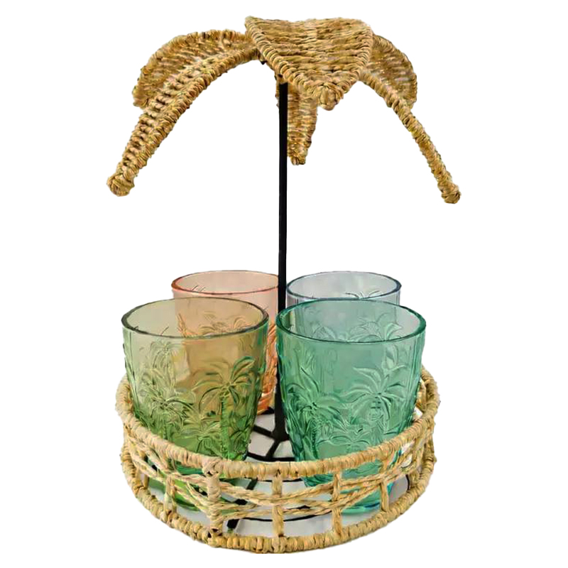 Set de Vasos x4 con Soporte Palmera 300ml