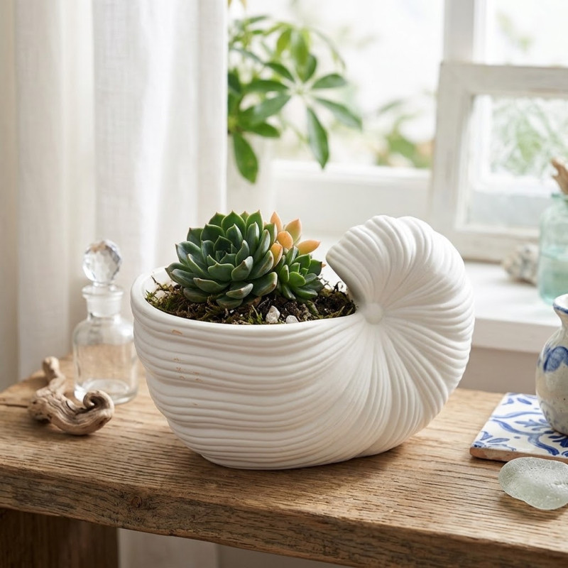 Maceta Concha Porcelana Blanco 20x10cm