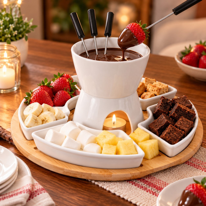 Fondue para Chocolate Set de Ceramica 11 Piezas Excellent Houseware 