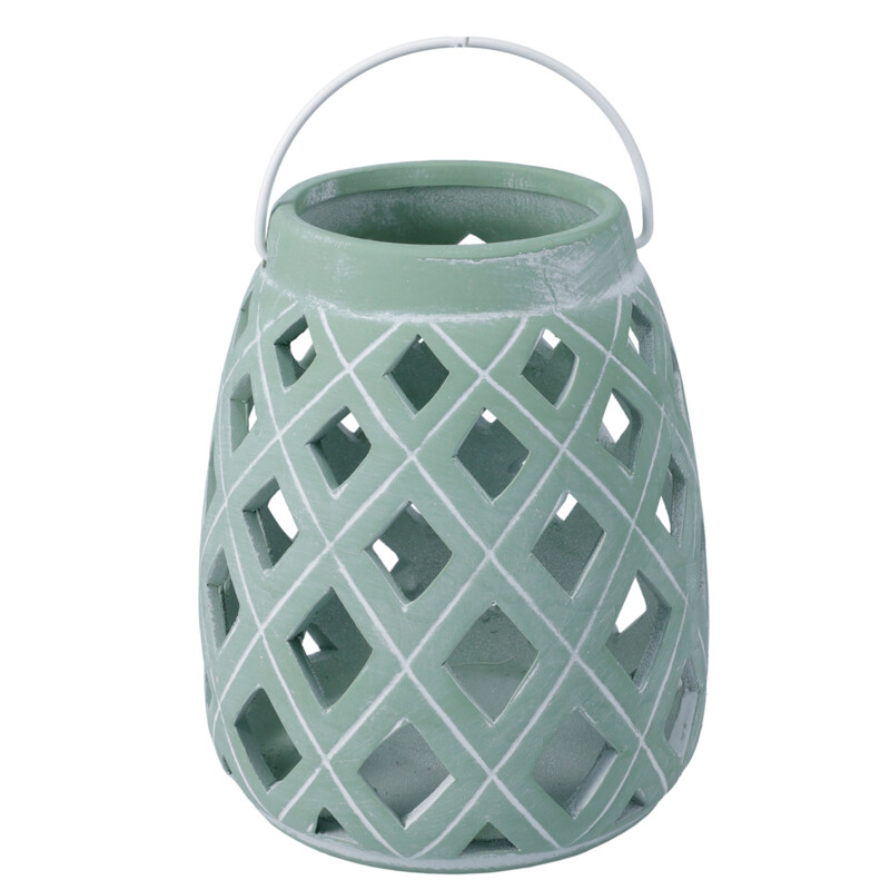 Porta Vela Cerámica Rombos Verde 18cm