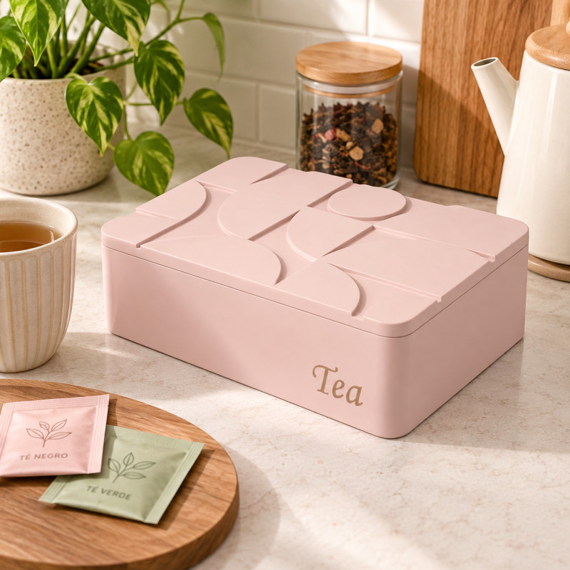 Caja de Té Rosa de Madera 7.5x24x16.5cm