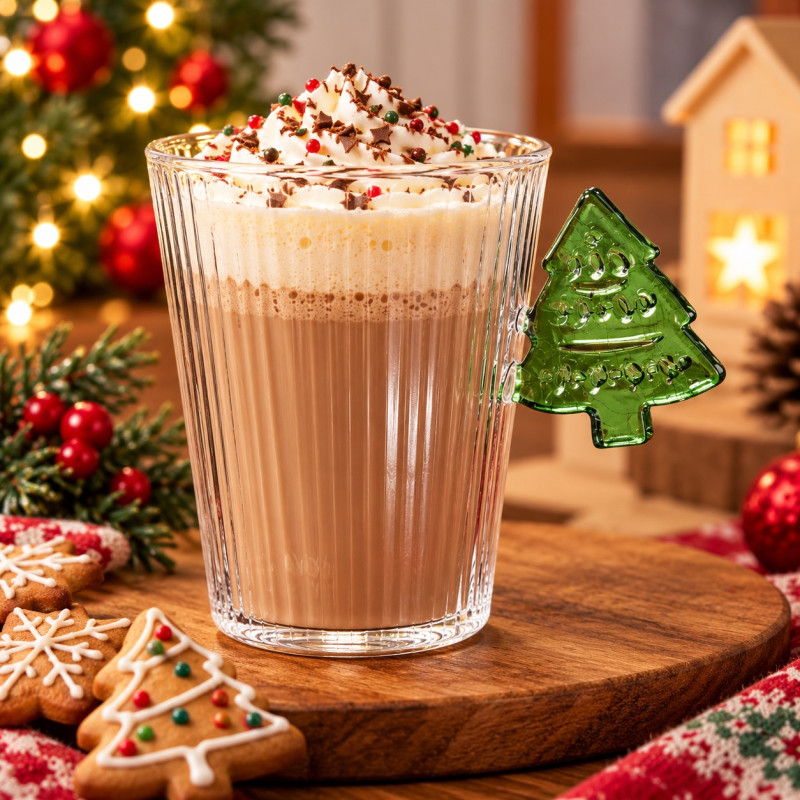 Taza de Vidrio Xmas con Diseño de Árbol 300ML 