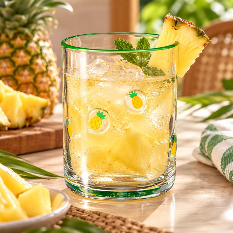 Vaso de Vidrio con Decoración de Piña 410ML