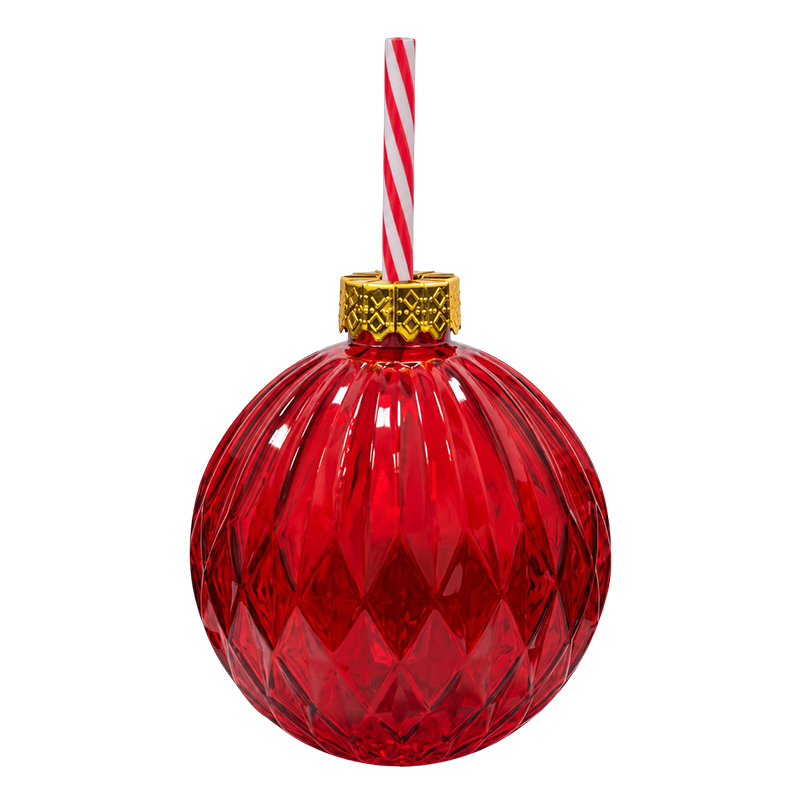 Vaso de Vidrio con Soporte Bola Navideña Roja 500ml