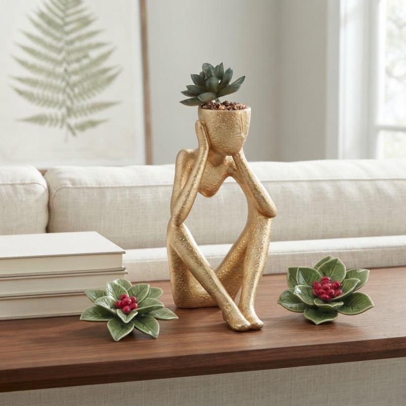 Adorno Figure No Hear con Planta Artificial 
