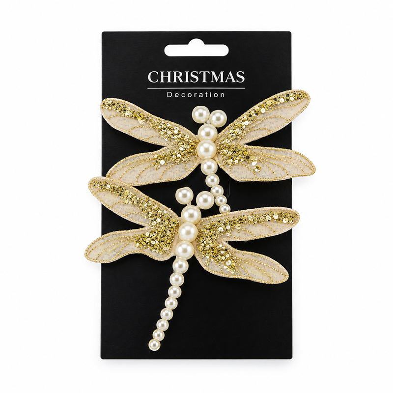 Adorno Navideño Libélula Beige Clips x 2 