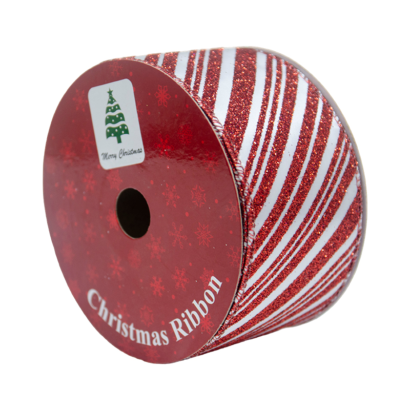 Cinta Navideña Escarchada Blanco Rojo  2.1/2x10YDS