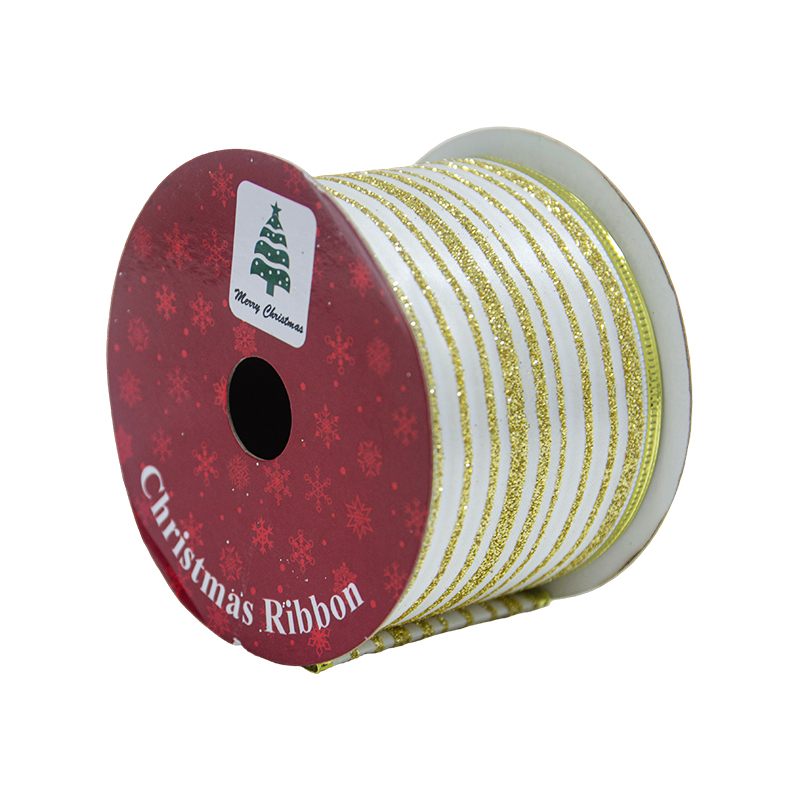 Cinta Navideña Blanco Oro Rayas 2.1/2x10YDS