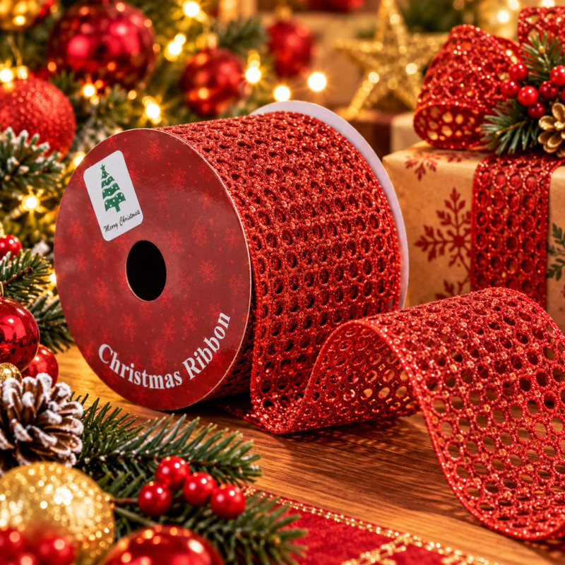 Cinta Navideña Roja Troquel Circulo 2.1/2x10YDS
