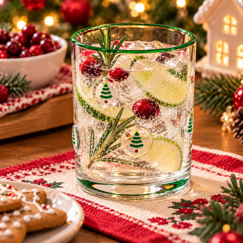 Vaso de Vidrio Decor Navideño Árbol Verde 410ml 