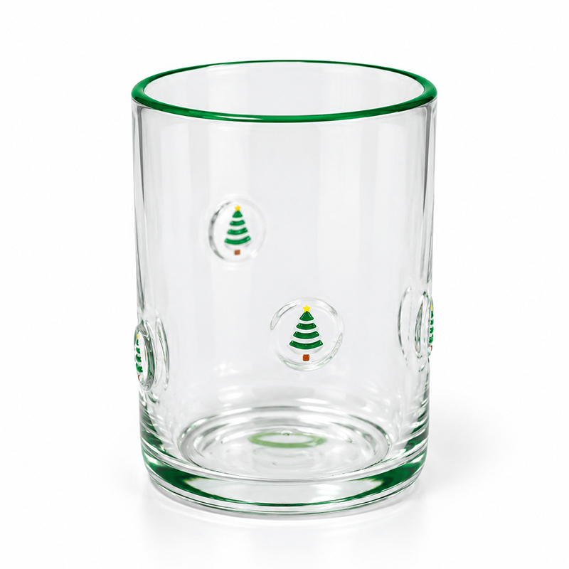 Vaso de Vidrio Decor Navideño Árbol Verde 410ml 