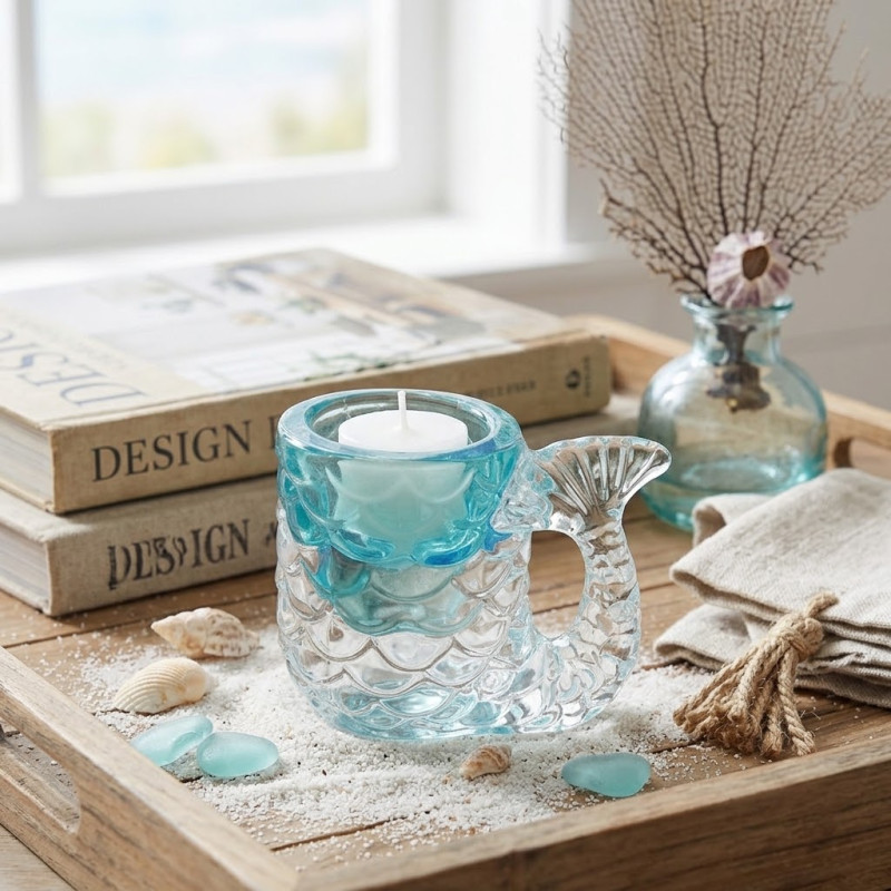 Portavela de Vidrio Pez Acqua 8.5X7.5X6cm 