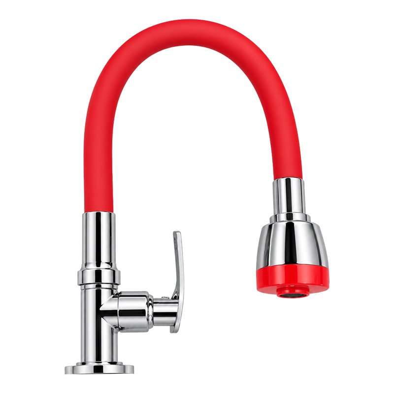 Grifería de Cocina para Mesón Pico Flexible con Duchador Rojo Vitta