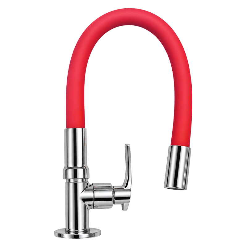 Grifería de Cocina para Mesón Pico Flexible con Duchador Roja 28cm Vitta