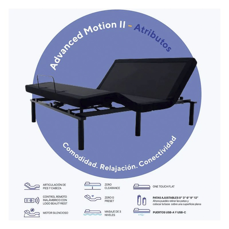 Combo Cama Ajustable BeautyRest  Advanced Motion FULL + Colchón Gratis World Class Soft Pillow Top