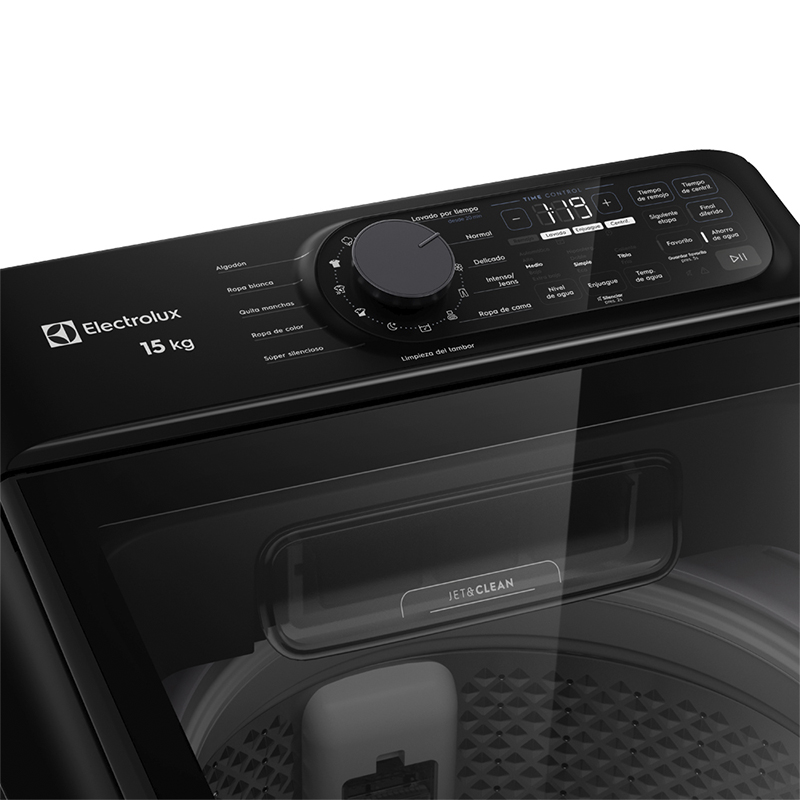 Lavadora Carga Superior 15kg Jet&Clean Negra Electrolux