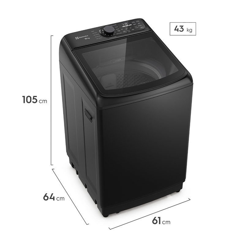 Lavadora Carga Superior 15kg Jet&Clean Negra Electrolux