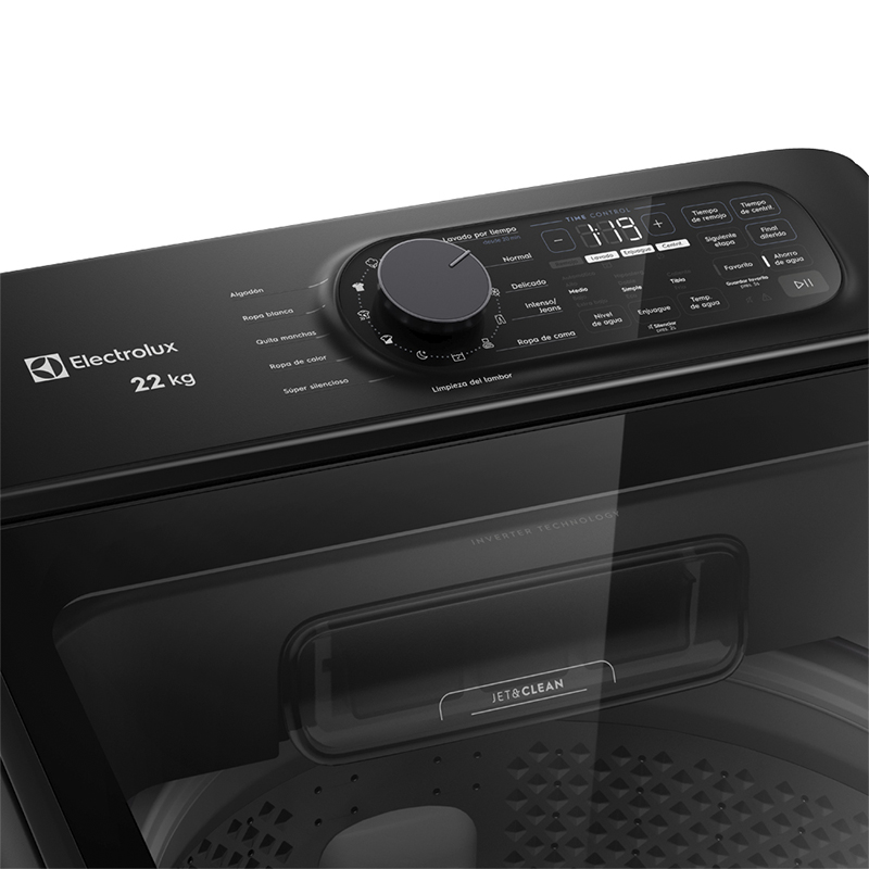 Lavadora Carga Superior 22kg Jet&Clean Negra Electrolux