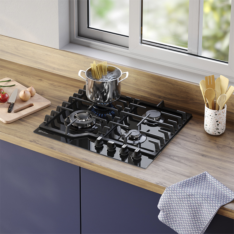 Cocina a Gas con 4 Quemadores 60cm Black Electrolux 