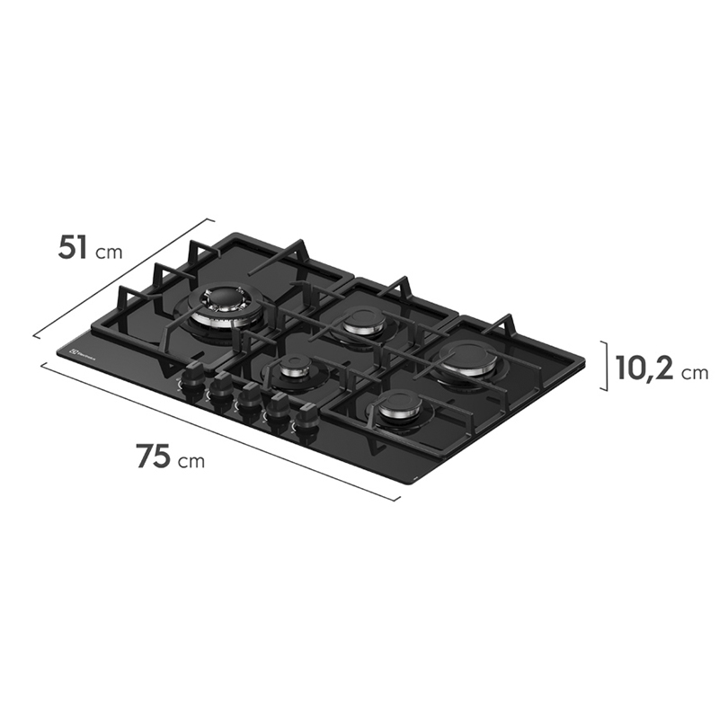 Cocina a Gas con 5 Quemadores 75cm Black Electrolux 
