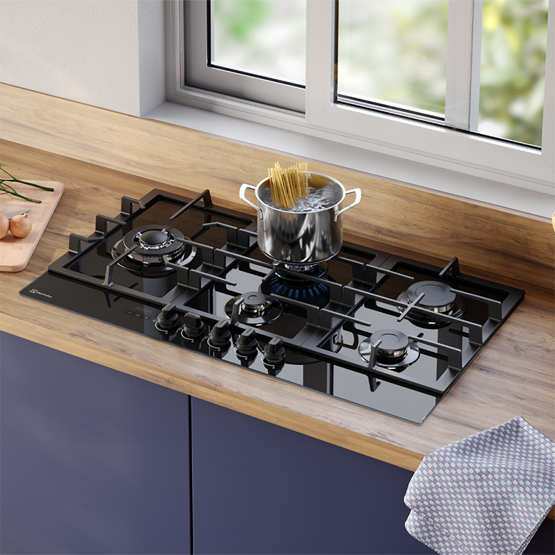 Cocina a Gas con 5 Quemadores 90cm Black Electrolux