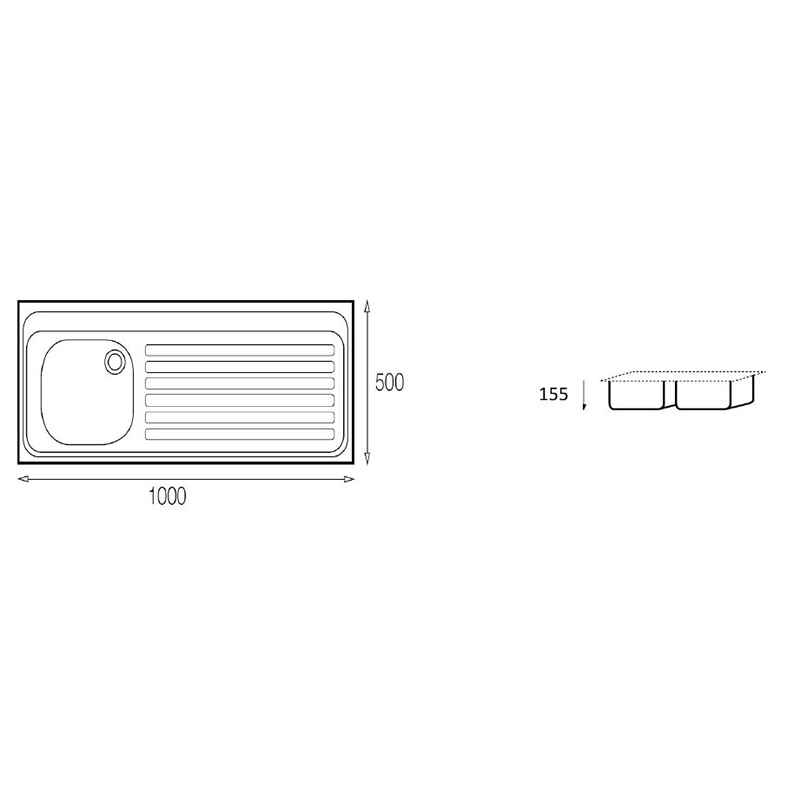 Lavadero de Sobreponer 100 x 50 de 1 Pozo con Escurridor Izquierdo Acero Inoxidable Teka