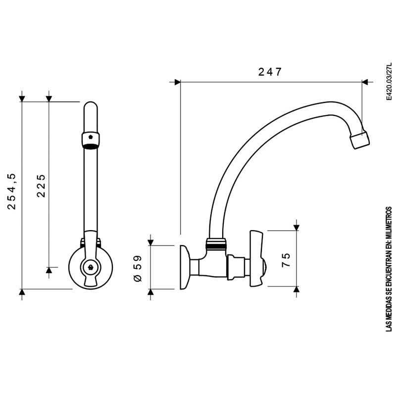 Grifería Fiori Lever de Pared con Pico Alto para Cocina FV