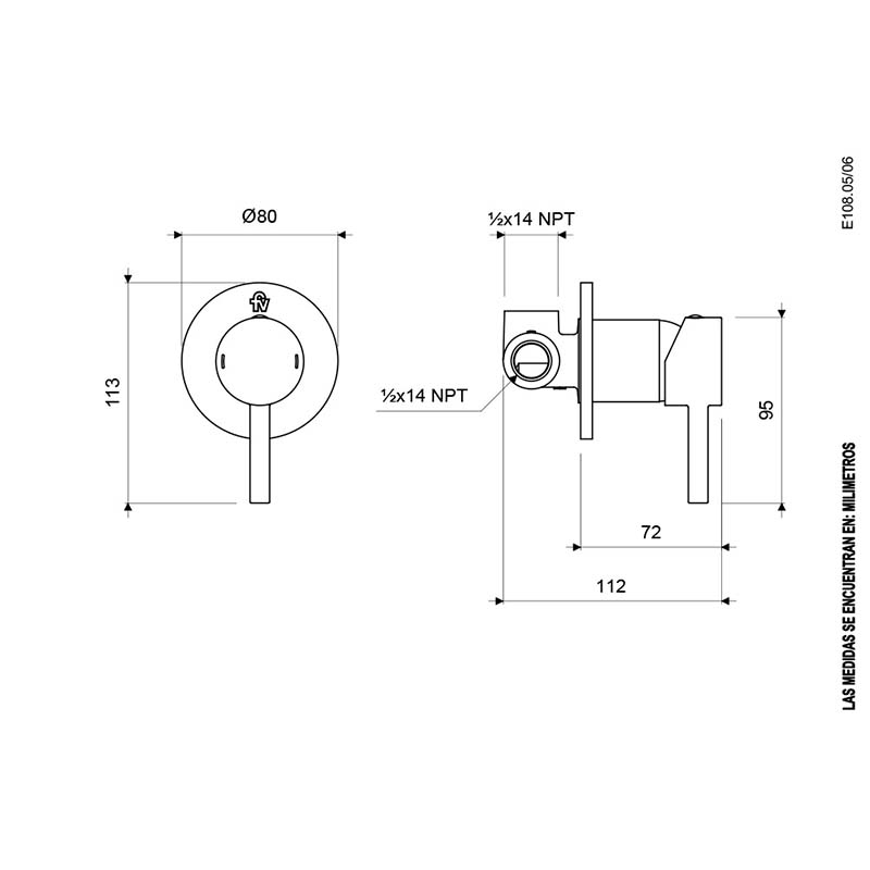 Grifería de Ducha Mezclador Monocomando para Ducha SCALA LEVER E108.05/06 FV