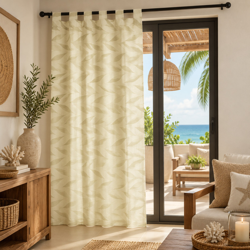 Cortina Lino Hojas #2 Beige 140x225cm