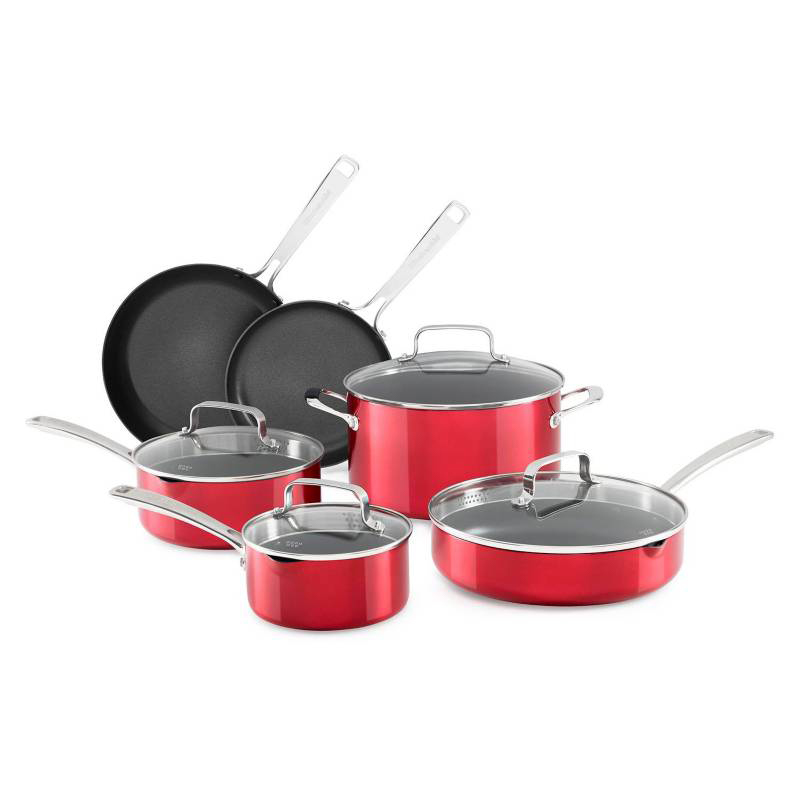 Ollas de Aluminio Anodizado Antiadherente 10 Piezas Rojas Kitchenaid