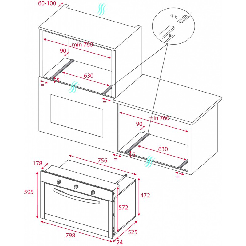 Horno Empotrable a Gas de 5 Funciones 75 Litros 79.8x59.5cm Teka