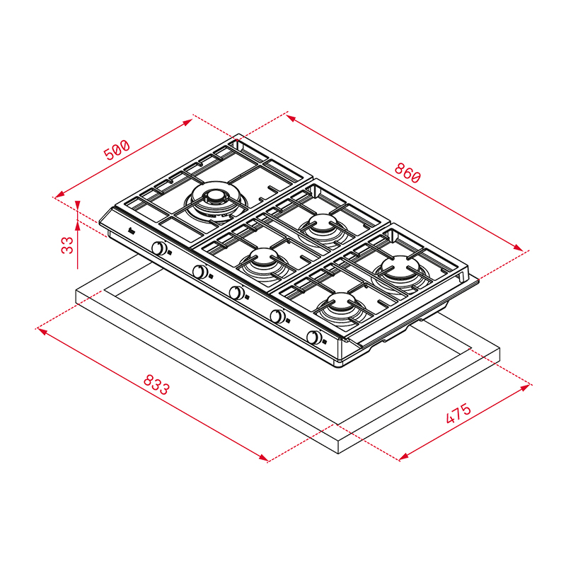 Cocina a Gas con 5 Quemadores de Acero Inoxidable de 86x50cm Teka