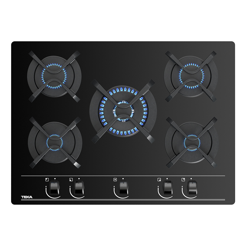 Cocina a Gas con 4 Quemadores +1 Triple Llama Vidrio Templado 70x51cm Teka