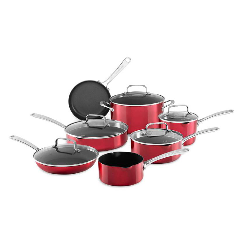 Ollas de Aluminio Anodizado Antiadherente 12 Piezas  Rojas Kitchenaid