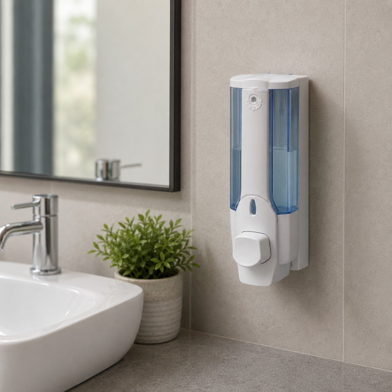 Dispensador de Jabón Líquido Vertical con Laterales Transparente de Un Servicio 350ML