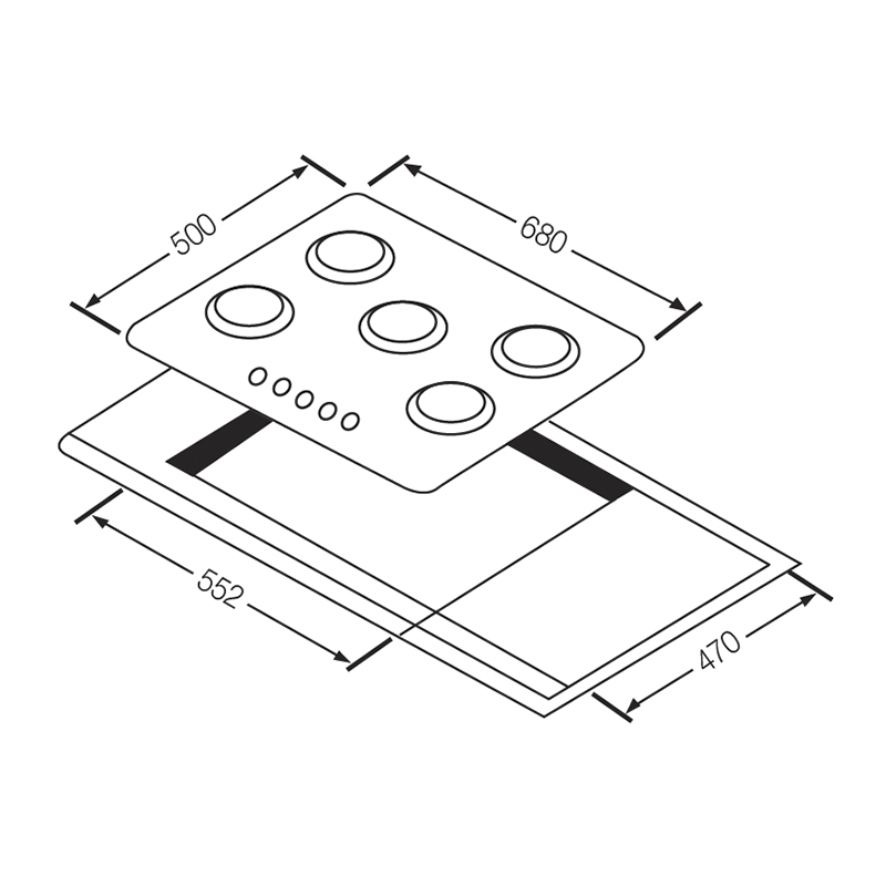 Cocina Mixta con 3 Quemadores a Gas y 2 de Inducción Vitrocerámica de  87.5x51cm Mastermaid