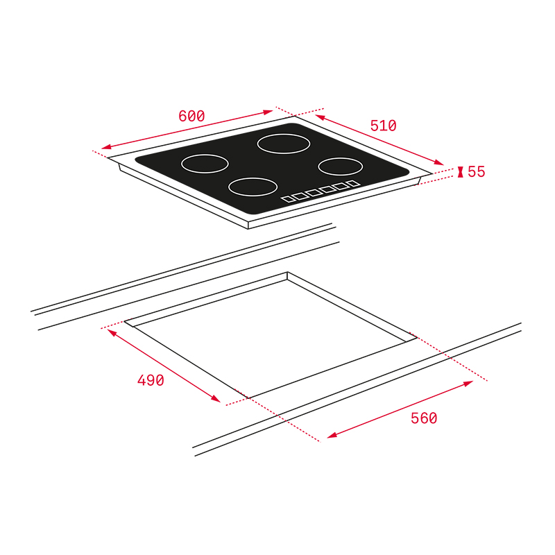 Cocina de Inducción con 4 Quemadores Vitrocerámica 60x51cm Teka