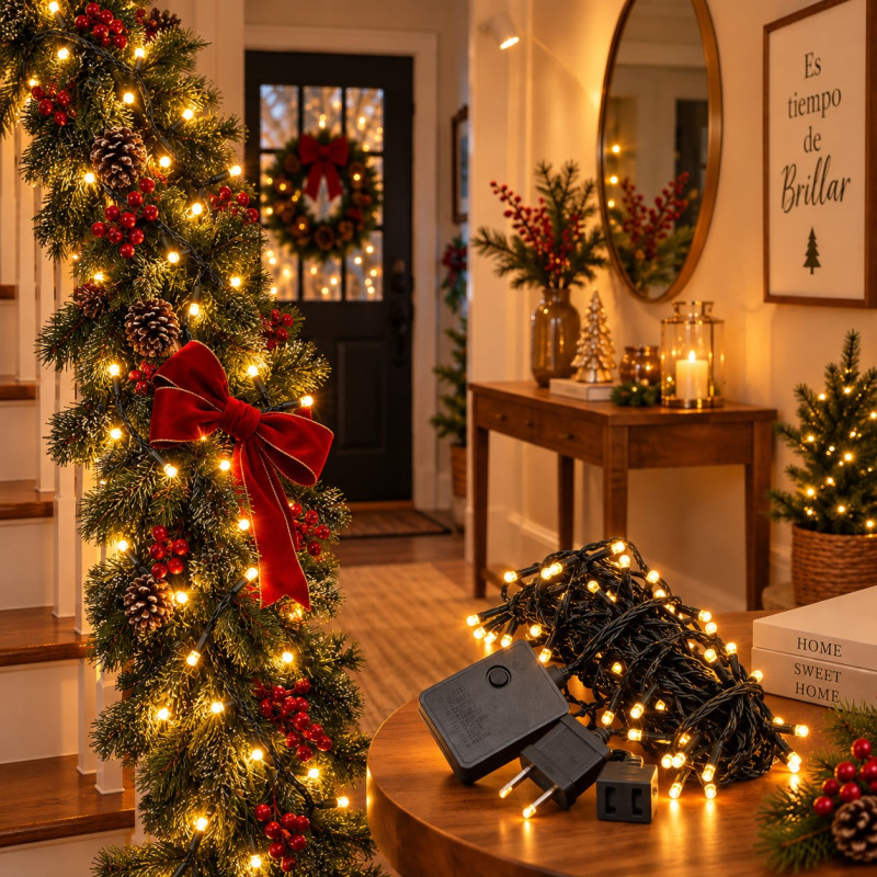 Luces de Navidad x100 Led 6m con Control Luz Cálida