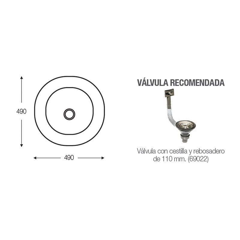Lavacopa de Empotrar 49 cm de Diametro Acero Inoxidable Mastermaid