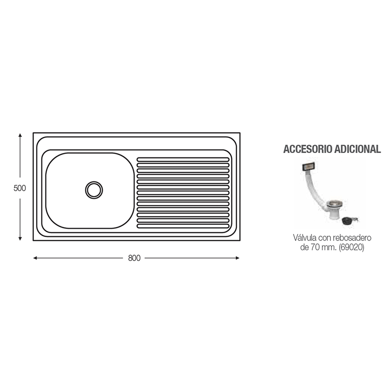 Lavadero de Empotrar 80x50 de 1 Pozo con 1 Escurridor Derecho de Acero Inoxidable Mastermaid