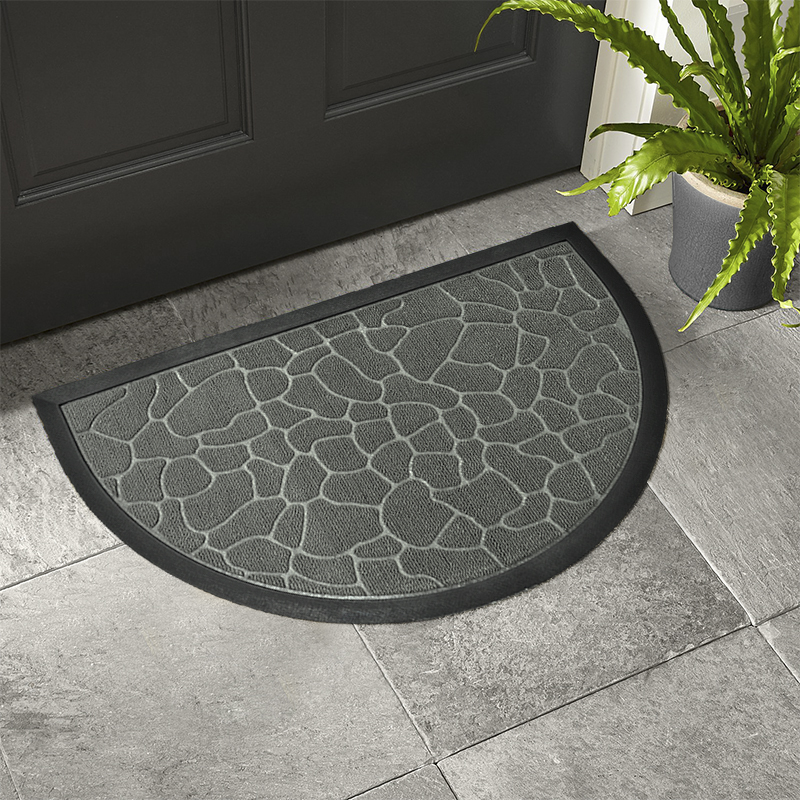 Alfombra  Semicircular de Caucho Piedra Gris 75x45cm