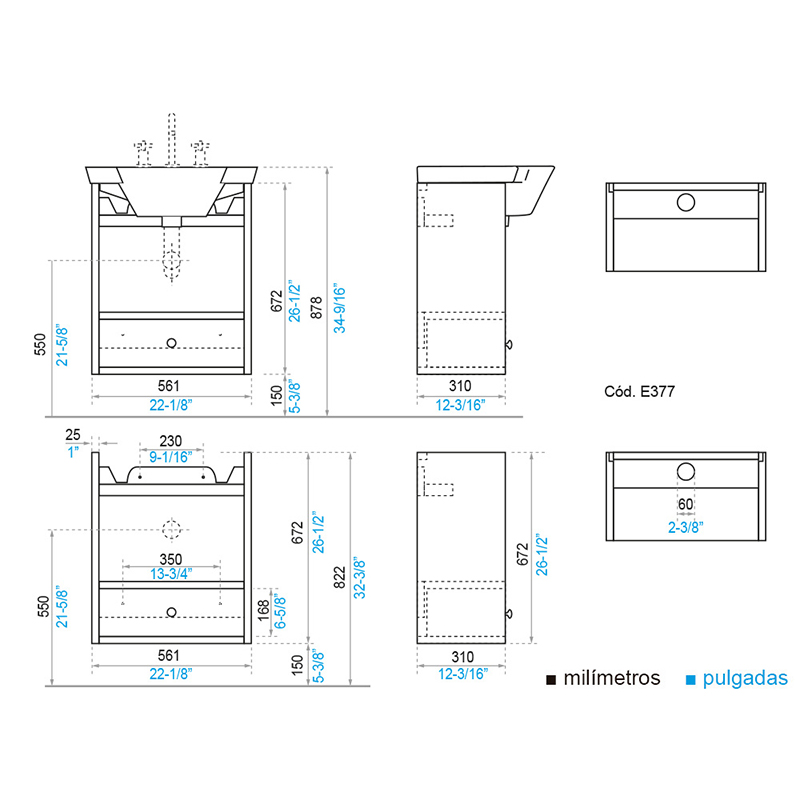 Lavabo Marina 60cm con Mueble Suspendido FV
