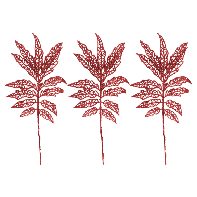 Ramas Escarchadas Rojo  Set de 3 Piezas