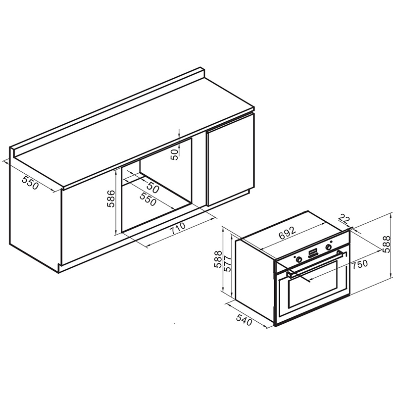 Horno Empotrable Eléctrico de 8 Funciones 78 Litros 75x60cm Mastermaid