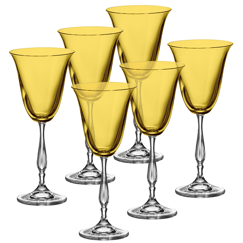 Copas de Cristal Vino Fregata Ambar 6 Piezas Bohemia