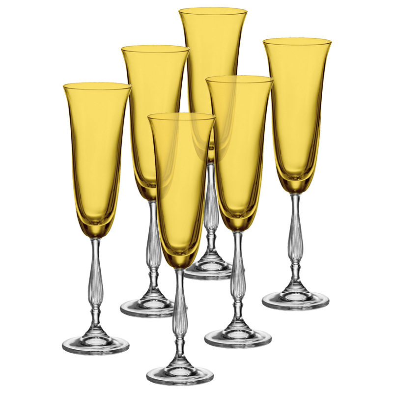 Copas de Cristal Champagne Fregata Ambar 6 Piezas Bohemia