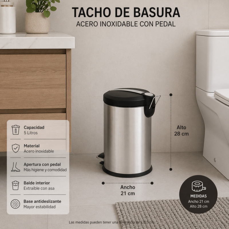 Tacho Redondo de 5 Litros con Pedal