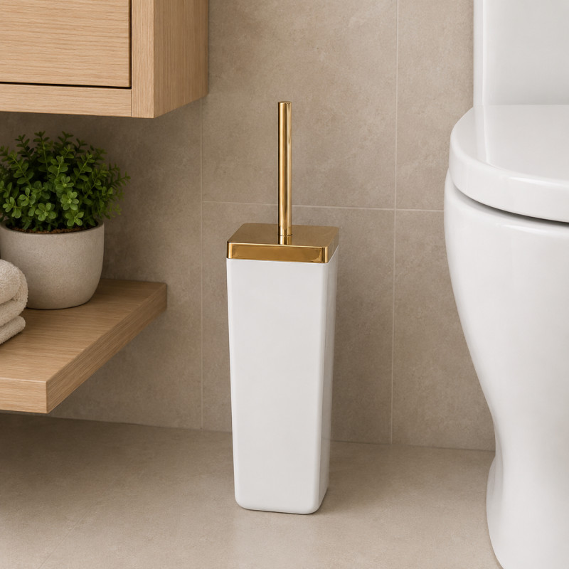 Porta Cepillo para Inodoro Toskana Blanco Dorado PrimaNova