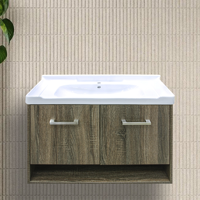 Mueble Nogal Oscuro 80x48cm  2 Puertas con Lavamanos Blanco