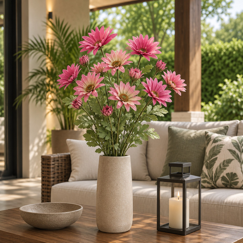 Flor Daisy Spray Rosada 69cm